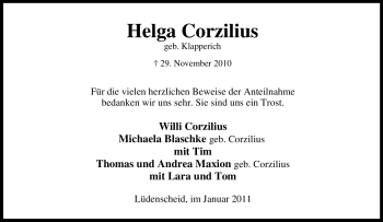 Traueranzeige von Helga Corzilius von Tageszeitung