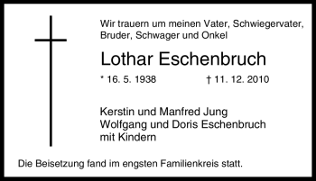 Traueranzeige von Lothar Eschenbruch von Tageszeitung
