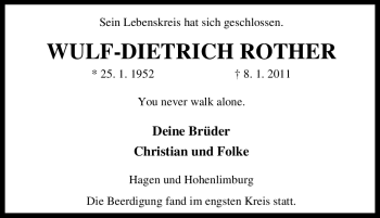 Traueranzeige von Wulf-Dietrich Rother von Tageszeitung