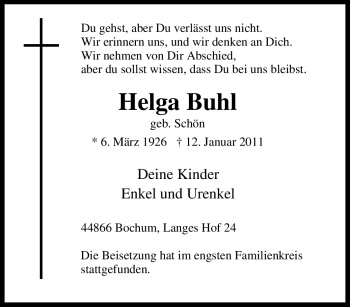 Traueranzeige von Helga Buhl von Tageszeitung