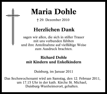 Traueranzeige von Maria Dohle von Tageszeitung