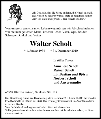 Traueranzeige von Walter Scholt von Tageszeitung