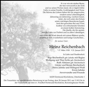 Traueranzeige von Heinz Reichenbach von Tageszeitung