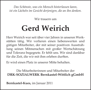 Traueranzeige von Gerd Weirich von Tageszeitung