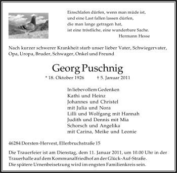Traueranzeige von Georg Puschnig von Tageszeitung