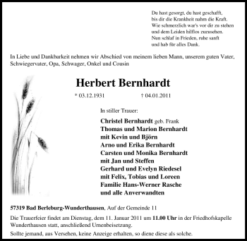 Traueranzeige von Herbert Bernhardt von Tageszeitung