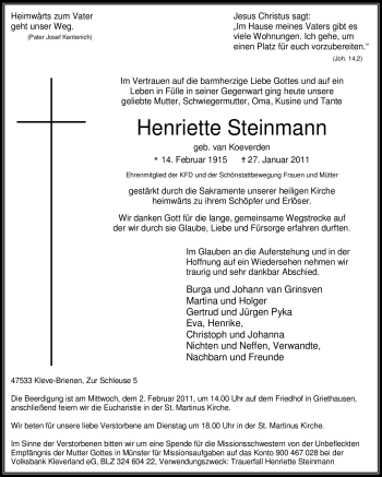 Traueranzeige von Henriette Steinmann von Tageszeitung