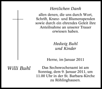 Traueranzeige von Willi Buhl von Tageszeitung