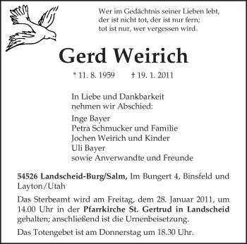Traueranzeige von Gerd Weirich von Tageszeitung