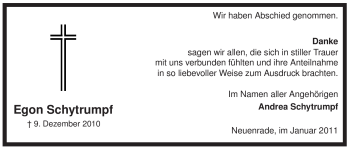 Traueranzeige von Egon Schytrumpf von Tageszeitung