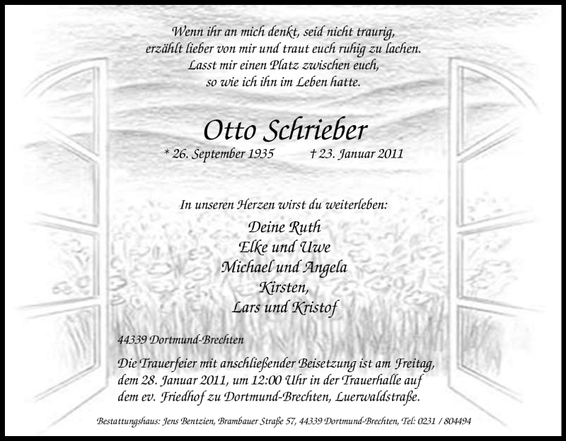  Traueranzeige für Otto Schrieber vom 25.01.2011 aus Tageszeitung