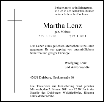 Traueranzeige von Martha Lenz von Tageszeitung