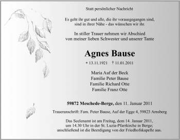 Traueranzeige von Agnes Bause von Tageszeitung