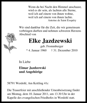 Traueranzeige von Elke Jazdzewski von Tageszeitung