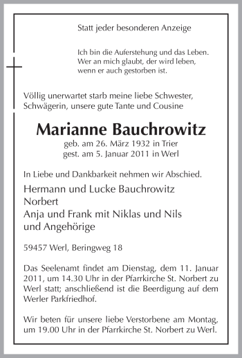 Traueranzeige von Marianne Bauchrowitz von Tageszeitung