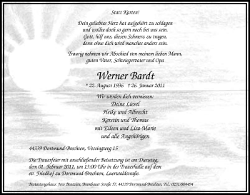 Traueranzeige von Werner Bardt von Tageszeitung