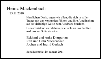 Traueranzeige von Heinz Mackenbach von Tageszeitung