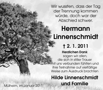 Traueranzeige von Hermann Linnenschmidt von Tageszeitung