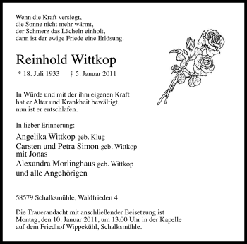 Traueranzeige von Reinhold Wittkop von Tageszeitung