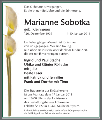 Traueranzeige von Marianne Sobotka von Tageszeitung