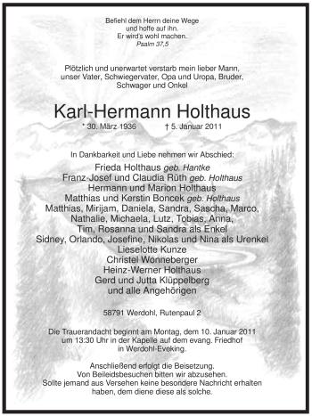 Traueranzeige von Karl-Hermann Holthaus von Tageszeitung