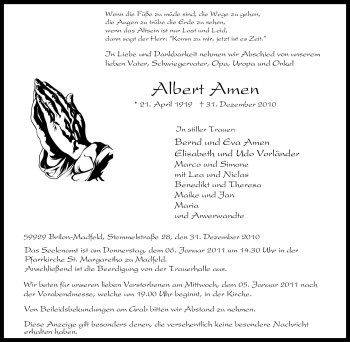 Traueranzeige von Albert Amen von Tageszeitung