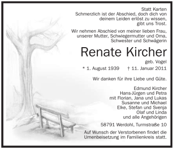 Traueranzeige von Renate Kircher von Tageszeitung