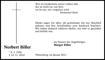 Traueranzeige von Norbert Biller von Tageszeitung