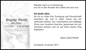Traueranzeige von Brigitte Werth von Tageszeitung
