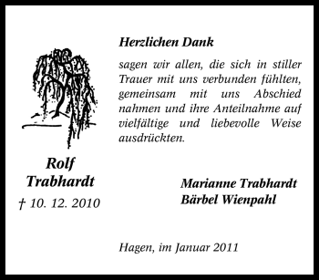 Traueranzeige von Rolf Trabhardt von Tageszeitung