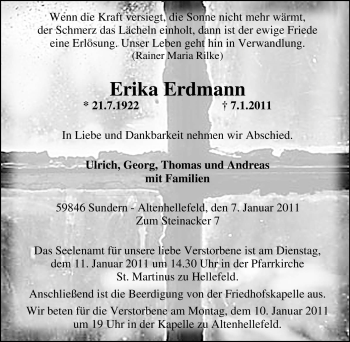 Traueranzeige von Erika Erdmann von Tageszeitung