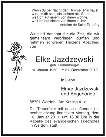 Traueranzeige von Elke Jazdzewski von Tageszeitung