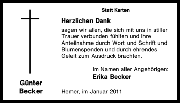 Traueranzeige von Günter Becker von Tageszeitung