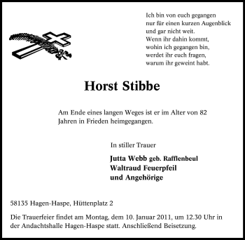 Traueranzeige von Horst Stibbe von Tageszeitung