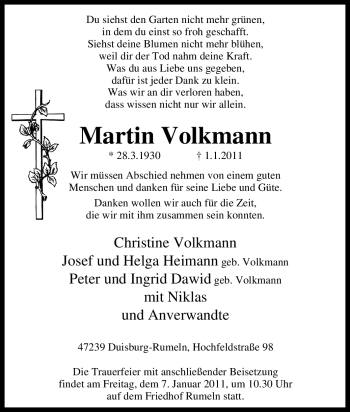 Traueranzeige von Martin Volkmann von Tageszeitung