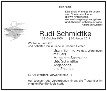 Traueranzeige von Rudi Schmidtke von Tageszeitung