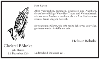 Traueranzeige von Christel Böhnke von Tageszeitung