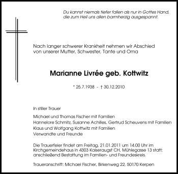 Traueranzeige von Marianne Livre von Tageszeitung