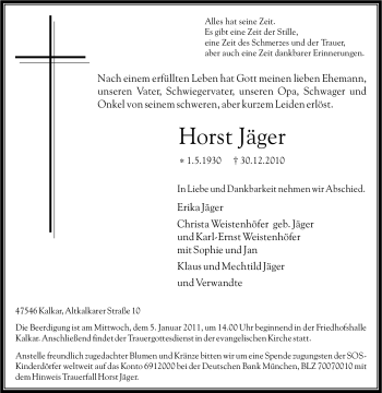 Traueranzeige von Horst Jäger von Tageszeitung