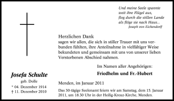 Traueranzeige von Josefa Schulte von Tageszeitung