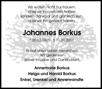 Traueranzeige von Johannes Borkus von Tageszeitung