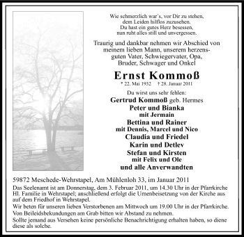 Traueranzeige von Ernst Kommoß von Tageszeitung