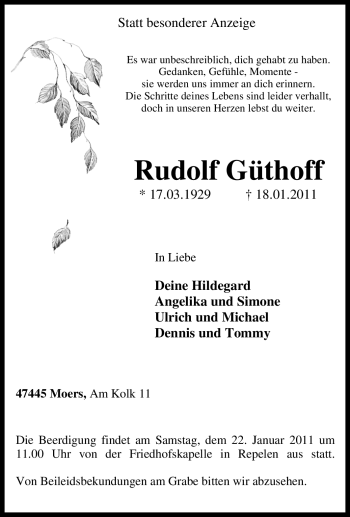 Traueranzeige von Rudolf Güthoff von Tageszeitung