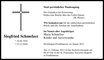 Traueranzeige von Siegfried Schmelzer von Tageszeitung