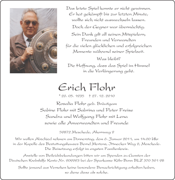 Traueranzeige von Erich Flohr von Tageszeitung