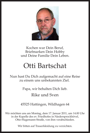 Traueranzeige von Otti Bartschat von Tageszeitung