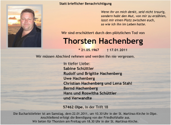 Traueranzeige von Thorsten Hachenberg von Tageszeitung