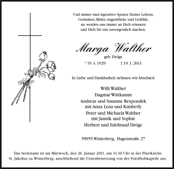 Traueranzeige von Marga Walther von Tageszeitung