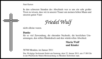 Traueranzeige von Friedel Wulf von Tageszeitung