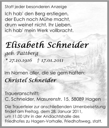 Traueranzeige von Elisabeth Schneider von Tageszeitung